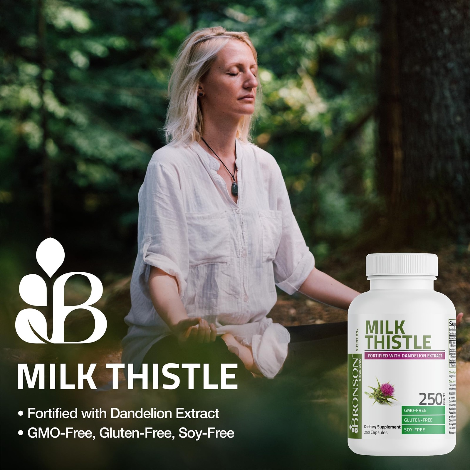 Bronson Milk Thistle Silymarin Marianum & Dandelion 250 Count (Pack of 1)