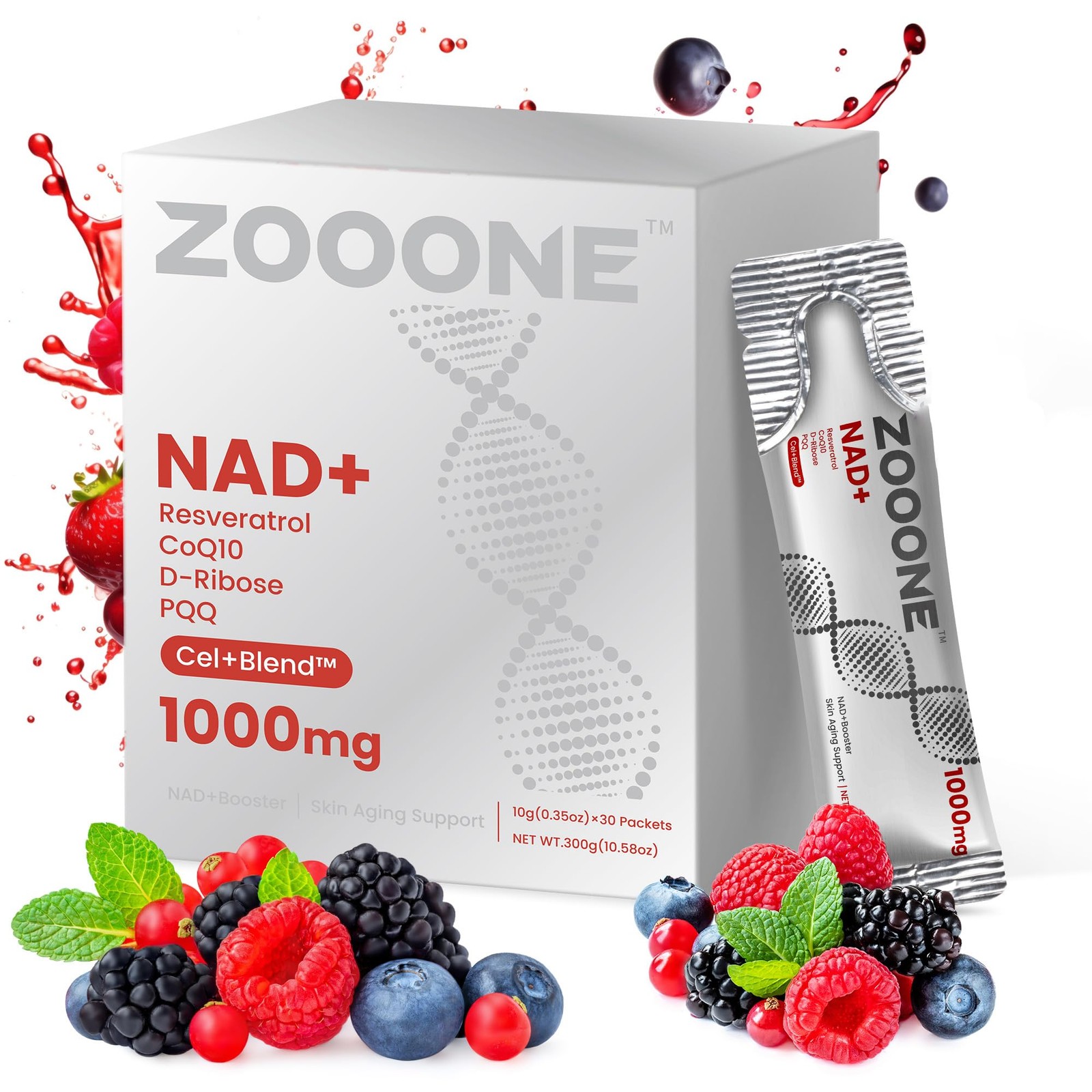 zooone NAD+ 1000mg Liquid Packets Supplement – Premium Nicotinamide Riboside …