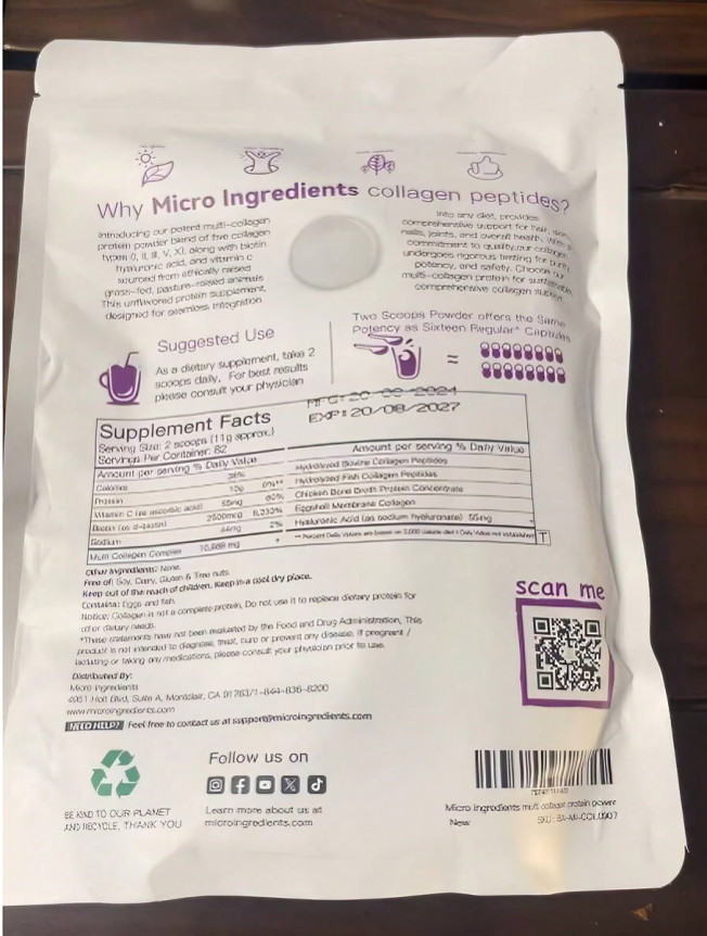 3) (pack Micro Ingredients Multi Collagen Peptides Powder 16oz – Type I II III V