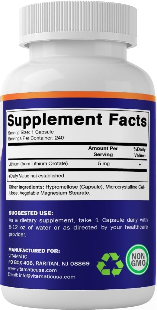 Brain Health Optimizer: 240 Vegetarian Lithium Orotate 5mg Capsules – USA Made