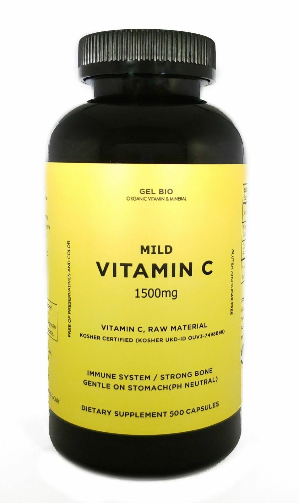 [GEL BIO] Mild Vitamin C 1500mg Kosher Certified Vitamin C + Calcium – 500 caps