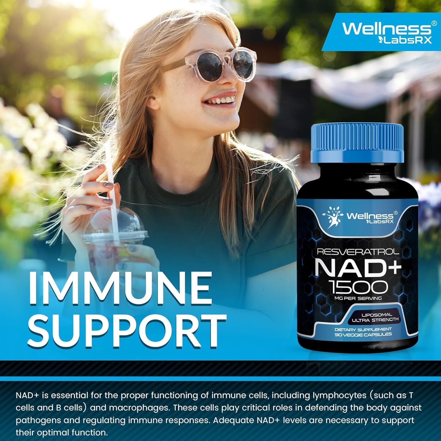 Liposomal NAD Supplement, 1500mg – USA Made, NAD Resveratrol Supplement for W…