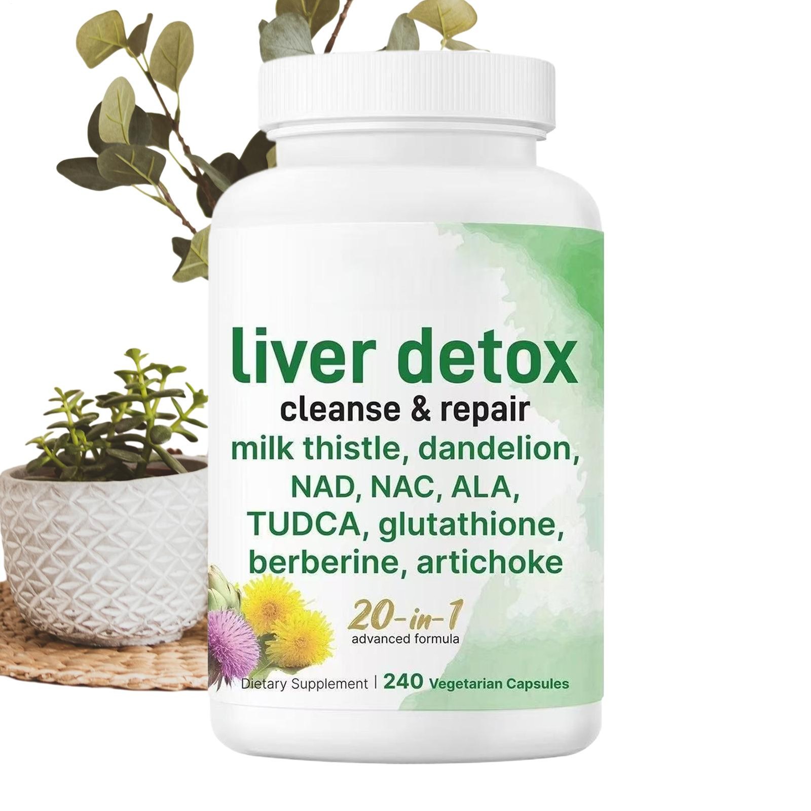 Detox Liver , 60 Veggie Capsules | 20 – in – 1 Advanced Complex Liver Cleanse &