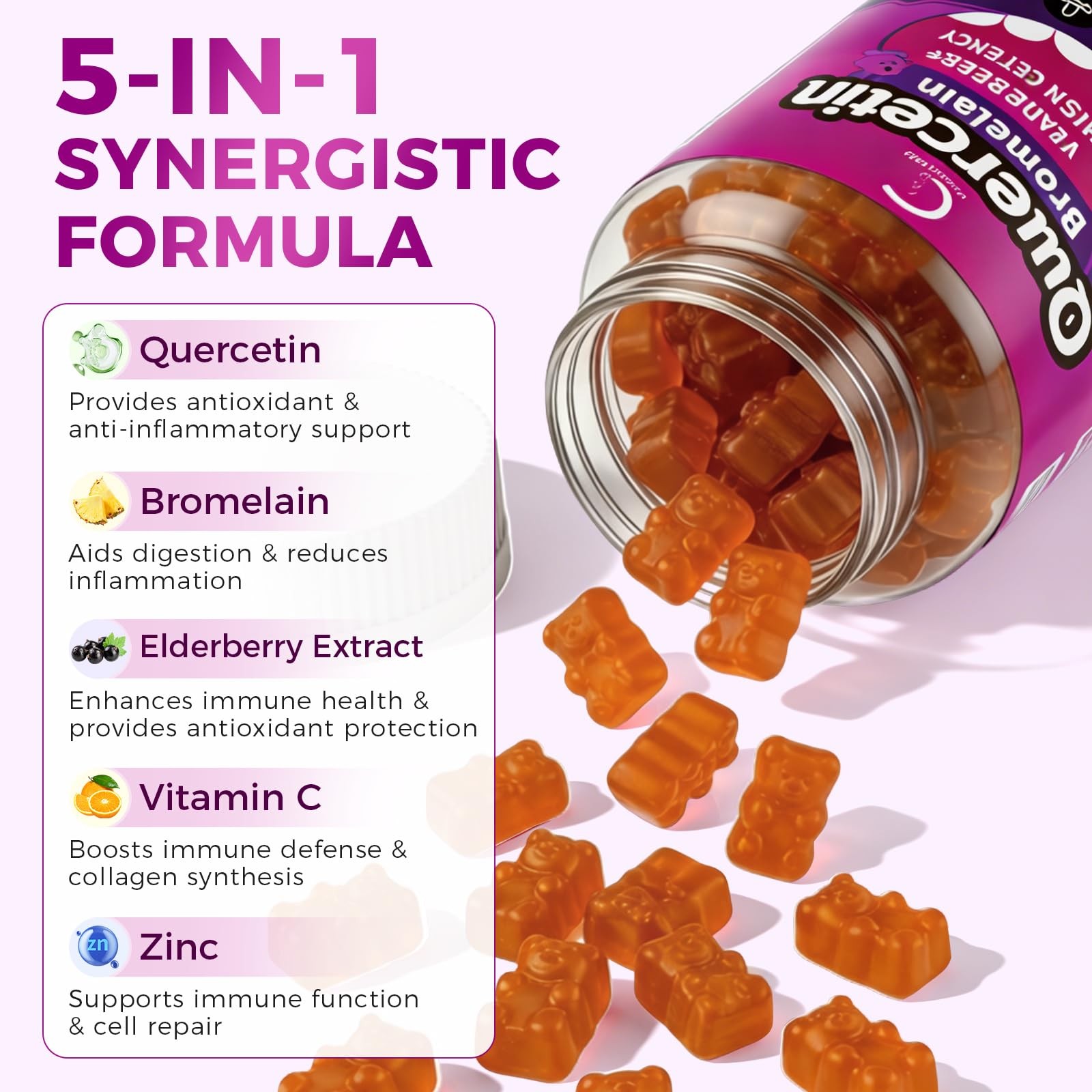 Quercetin Gummies, Quercetin with Bromelain, Vitamin C, Zinc & Elderberry, Hi…