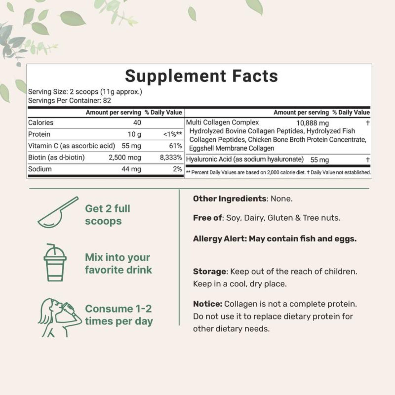 2-Pack Micro Ingredients Multi Collagen Peptides Types I II III V X Biotin 2lb P