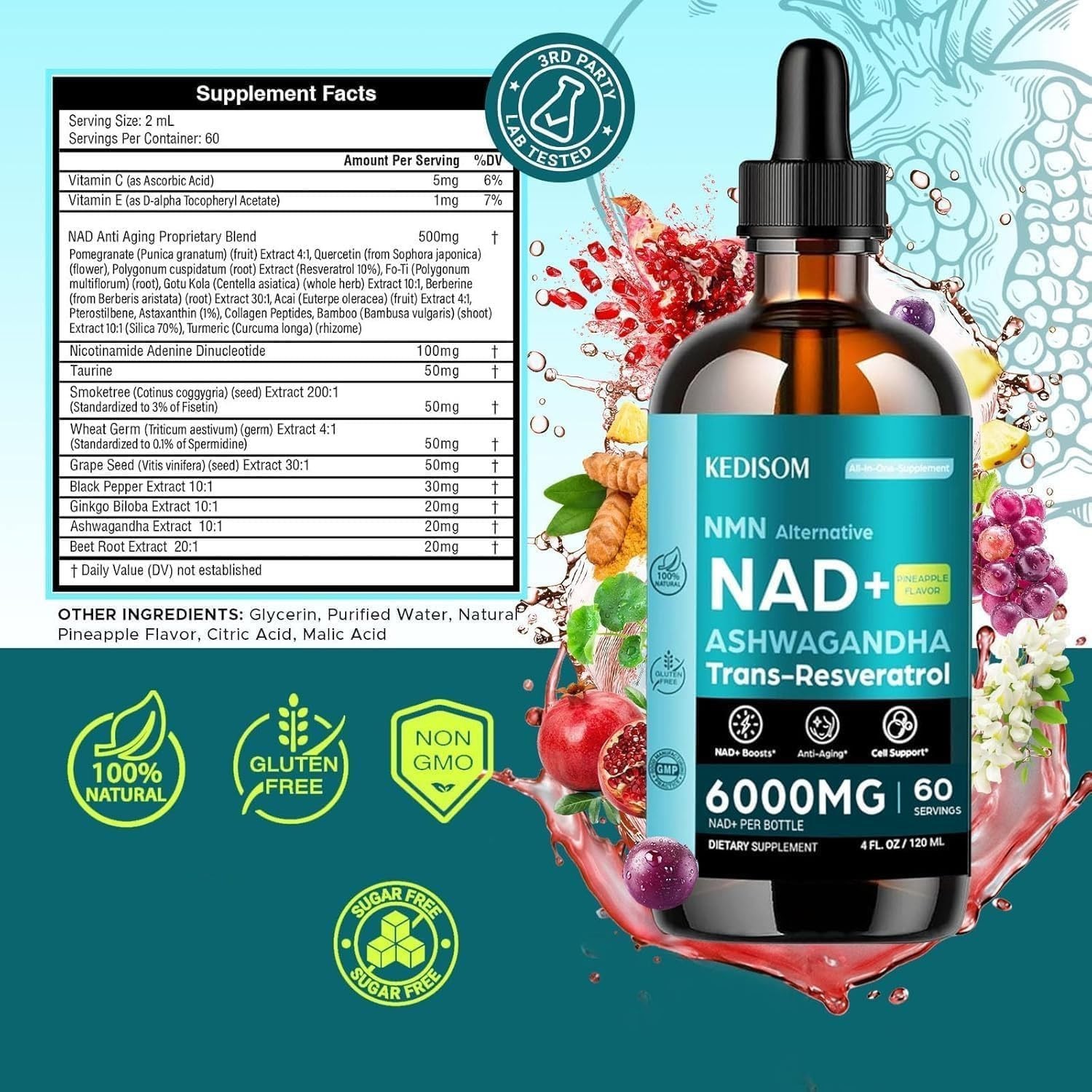 Liposomal NAD Supplement – Total 6000Mg NAD+ Blend Liquid Drops with Resveratro