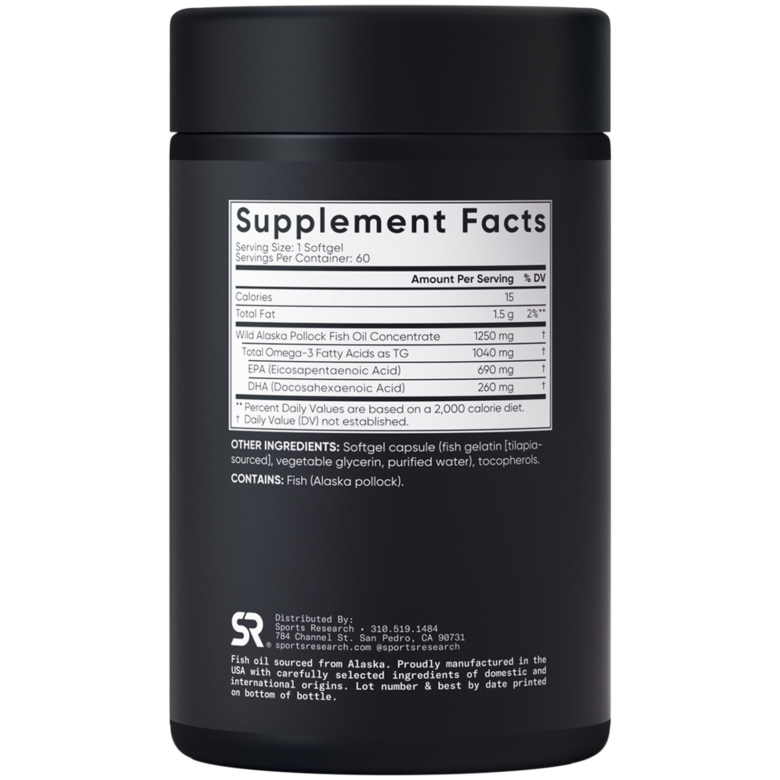 Sports Research Omega 3 Fish Oil Supplement, Triple Strength 1250mg Omega 3
