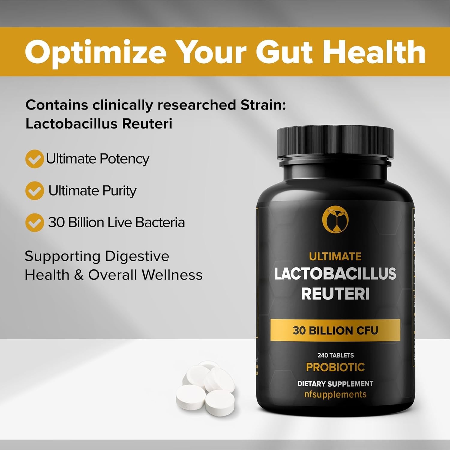 Lactobacillus Reuteri Probiotic Supplement 30 Billion CFU 240 Tablets Probiot…