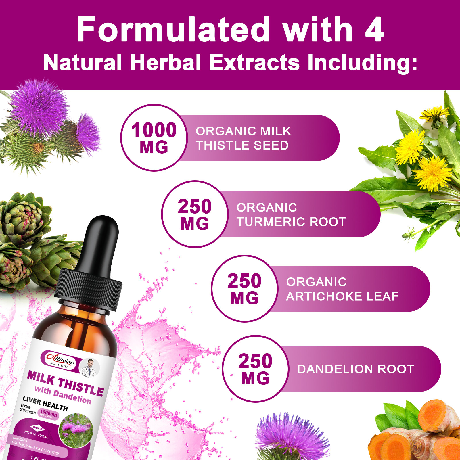 2Packs Milk Thistle Liquid Drop,Dandelion Root,Liver Cleanse Immune Support 30ml