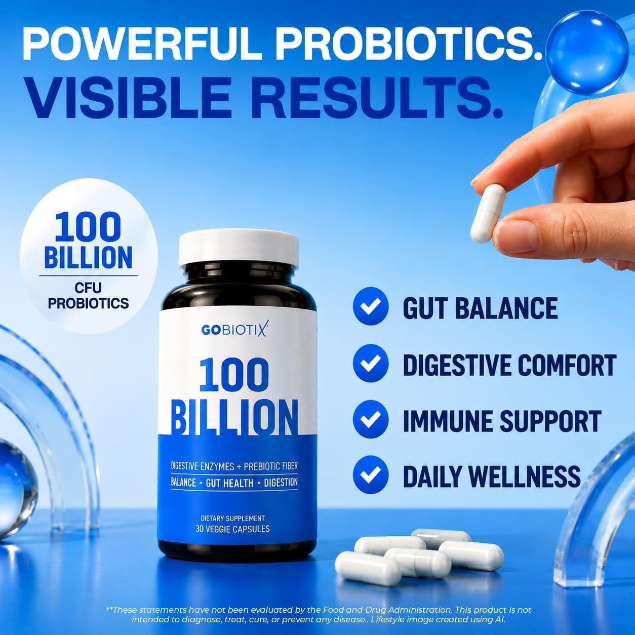 Digestive Enzymes Supplement Probiotics Prebiotic Fiber Blend 30 Capsules