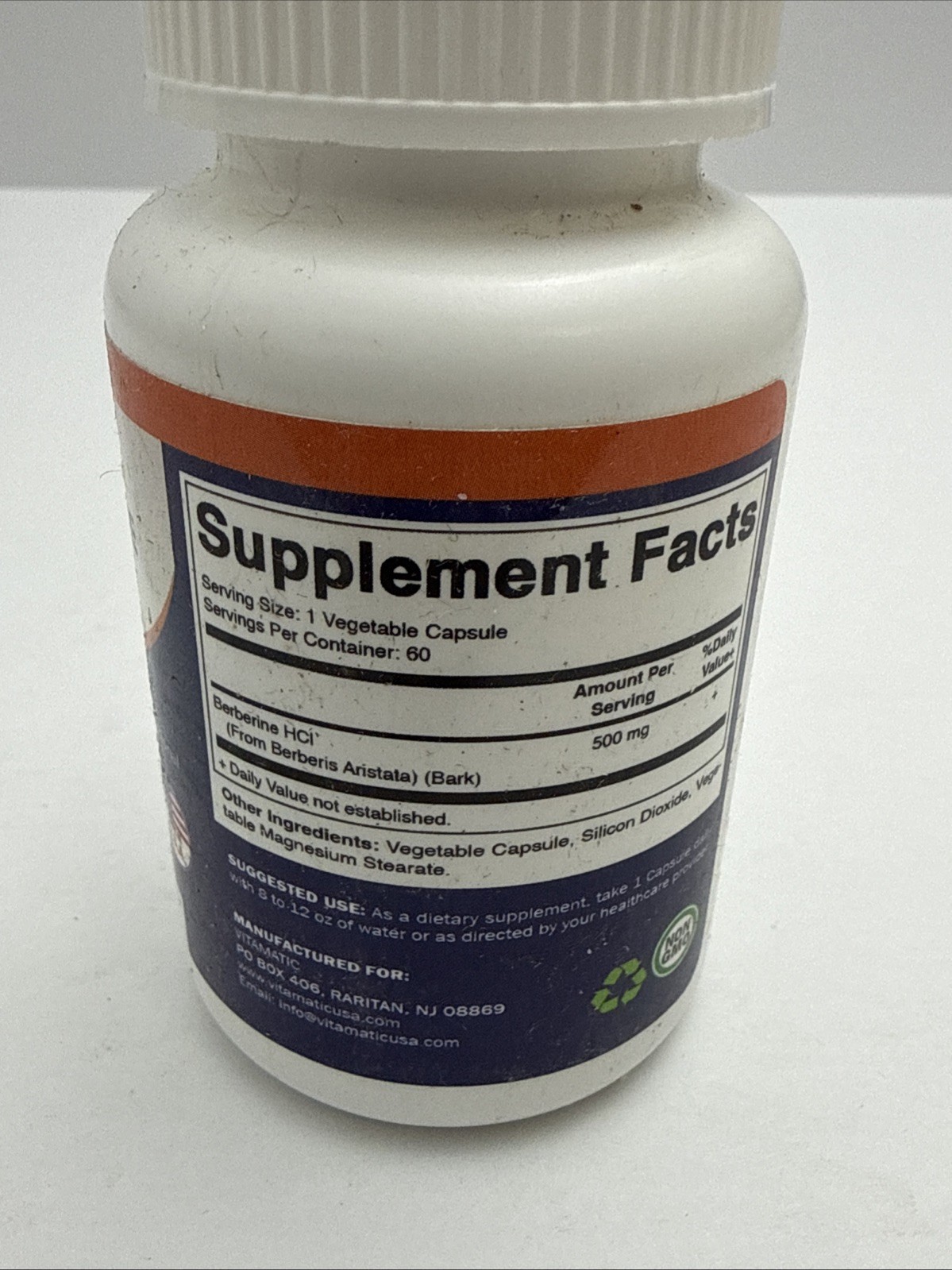 Vitamatic Berberine, 500 mg, 60 Vegetable Capsules Exp 12/28