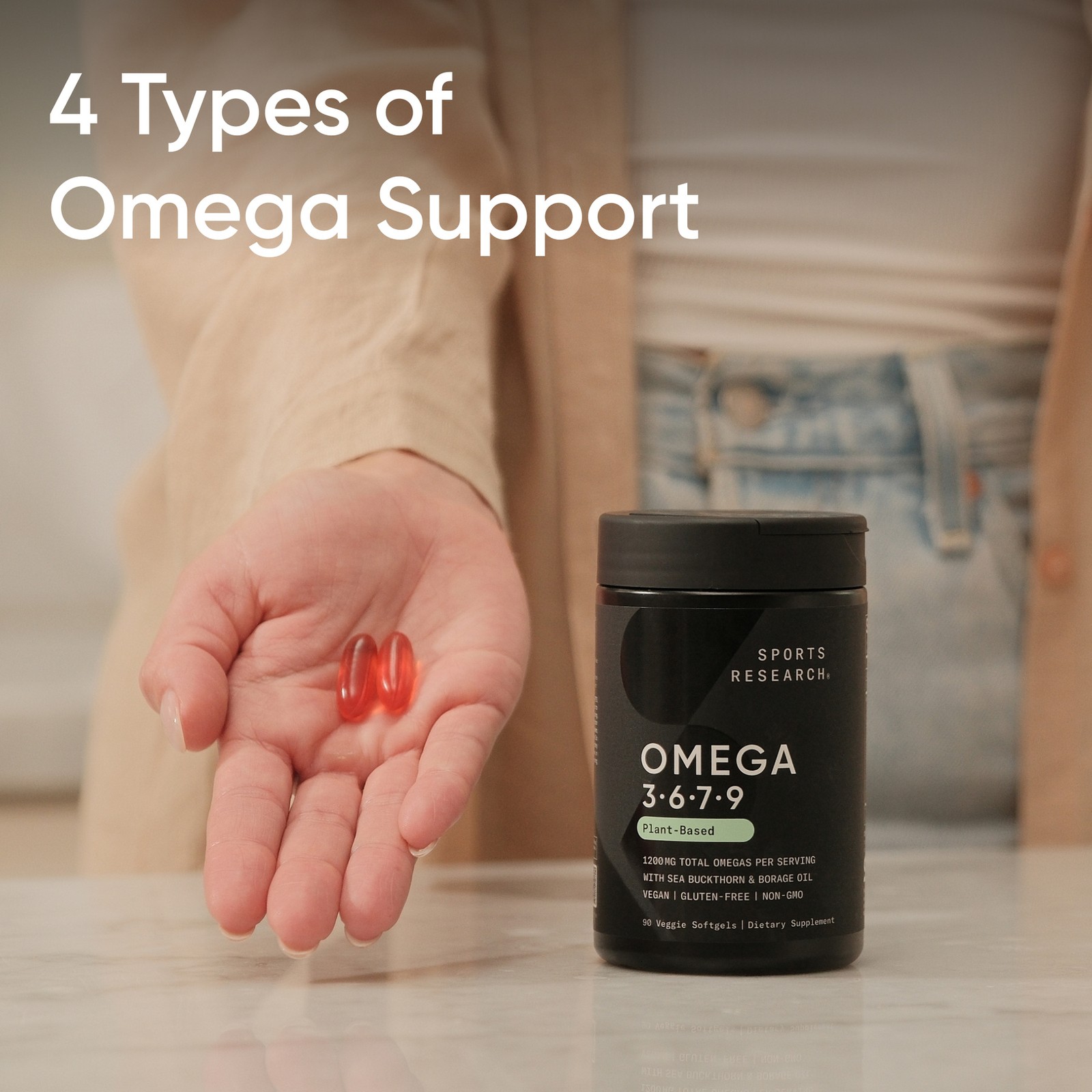 Vegan Omega 3-6-7-9 Supplement (90 Softgels) – Plant-Based, Heart & Skin Health