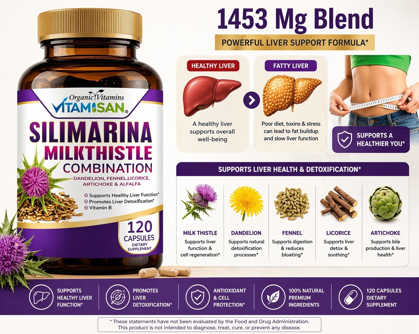 Naturals 3 PACK Milk Thistle Silimarina 120 Capsules Made in USA organic vitamin