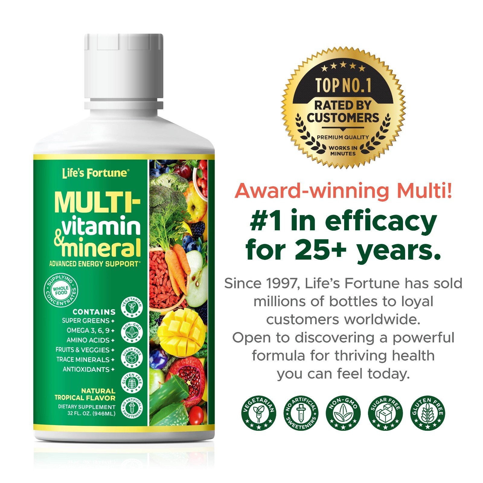 Life’s Fortune Whole Food Liquid Multivitamin, 32 Fl Oz (3 Pack)