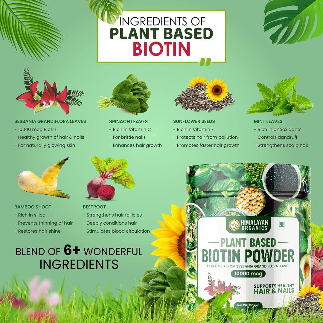Himalayan Organics Plant Based Biotin Powder 10000mcg 150gm
