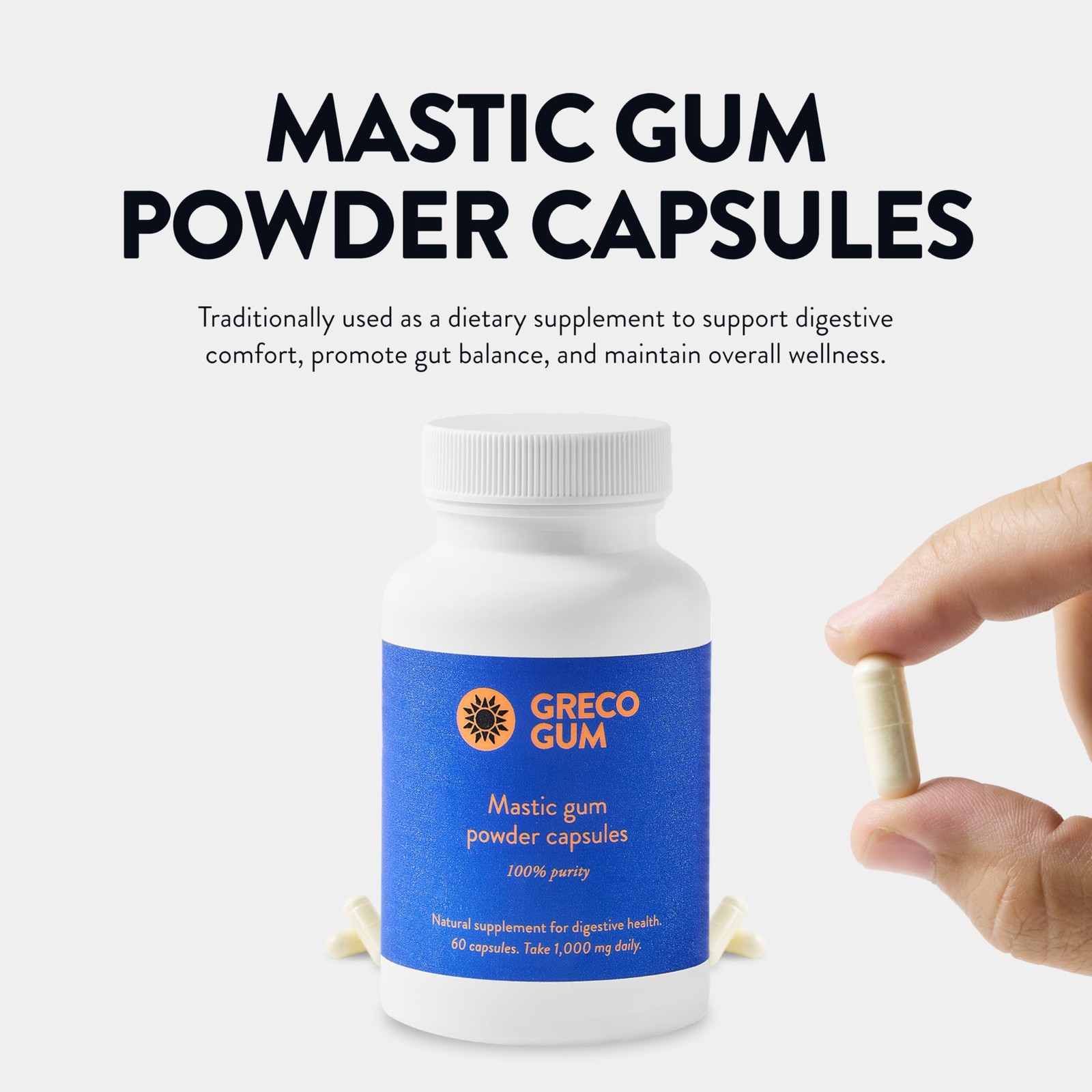 Mastic Gum Capsules 500 mg Greek Chios Mastiha 60 Count Digestive Support