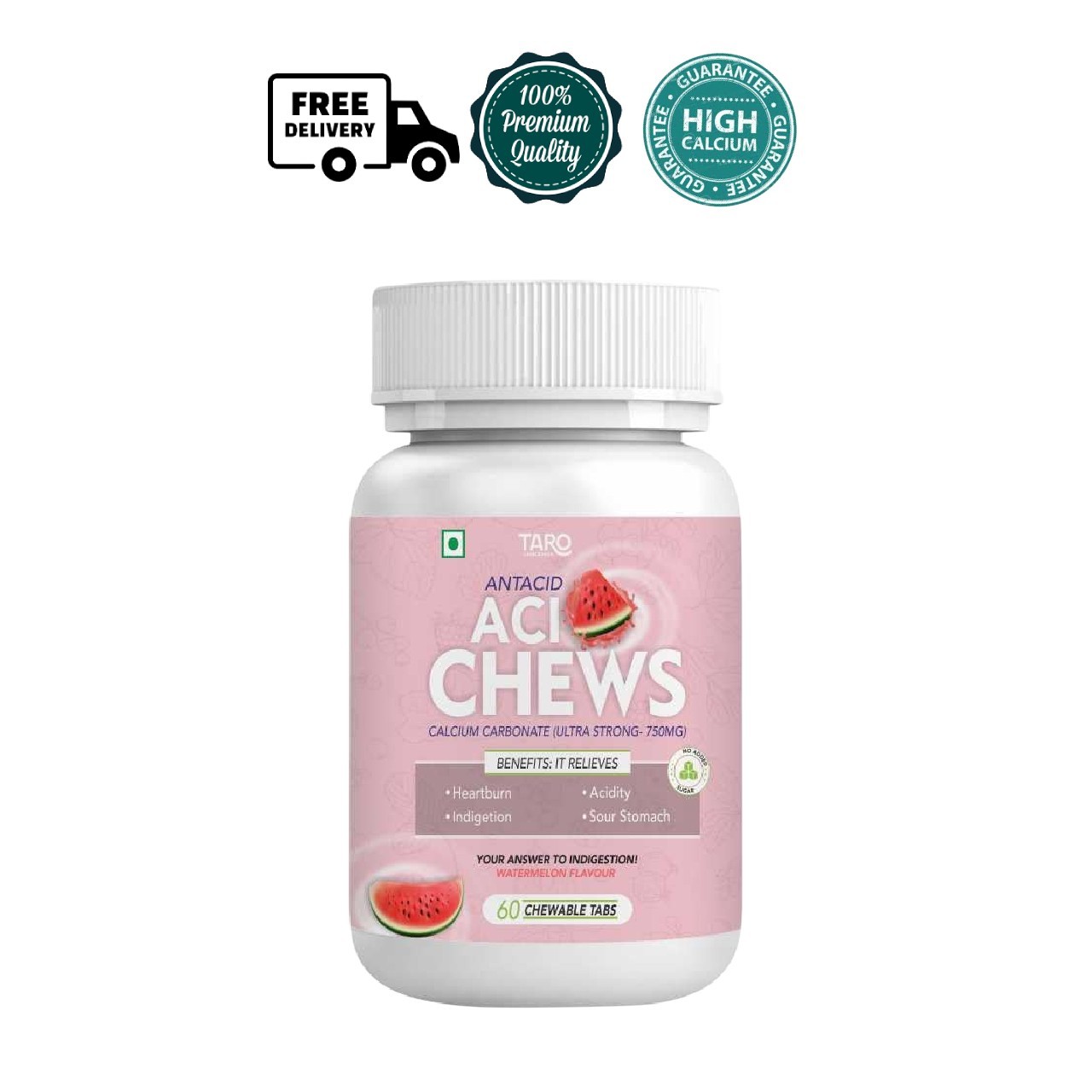 TAN.ROM AciChews 750mg Calcium Carbonate Watermelon 60 Chews