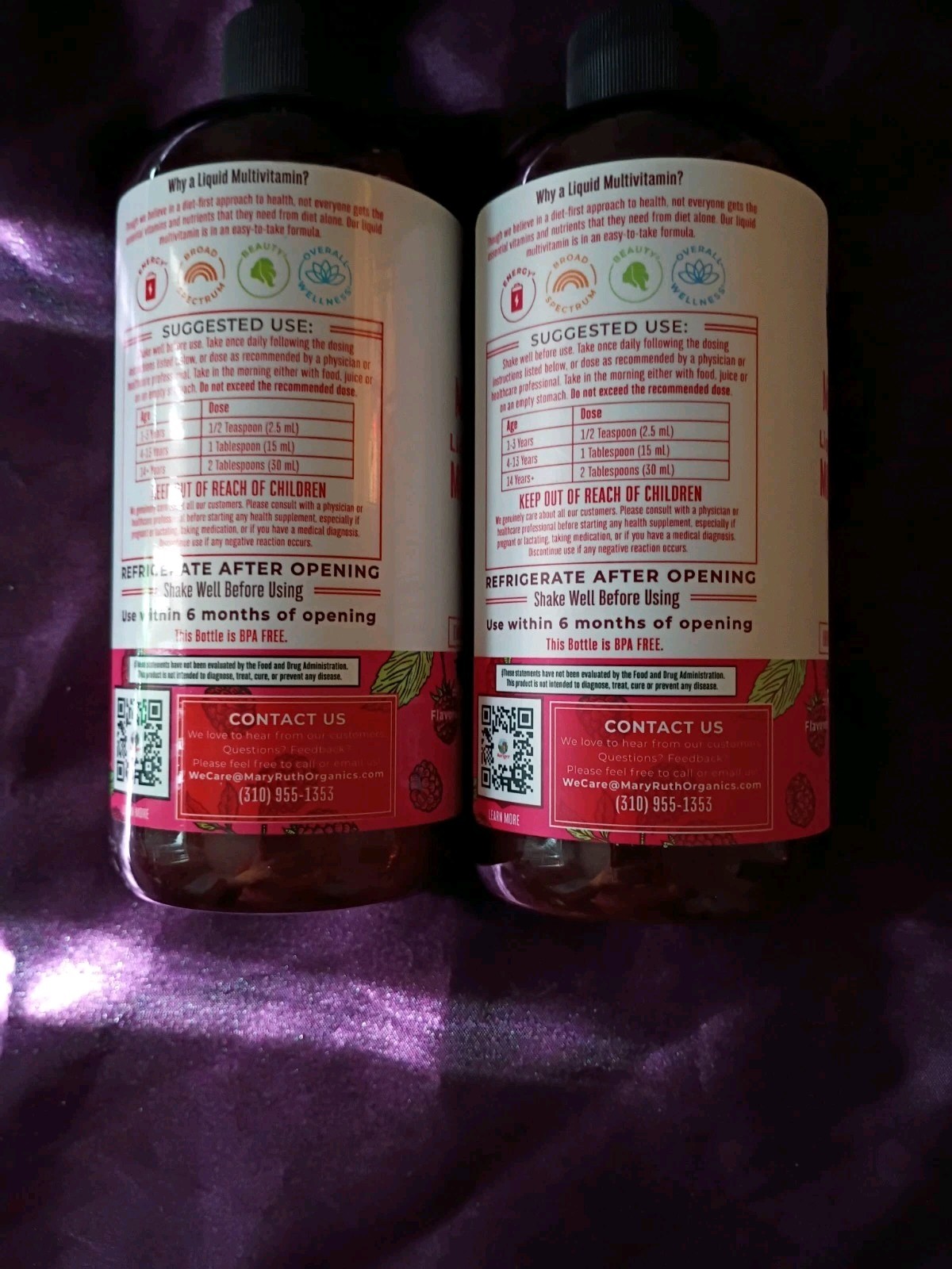 Mary Ruths Liquid Morning Multivitamin 15.22 Oz Raspberry- EXP 9/2026 Lot Of Two
