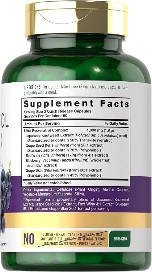 Carlyle Resveratrol Complex 180 Capsules | Trans Resveratrol & Grape Seed