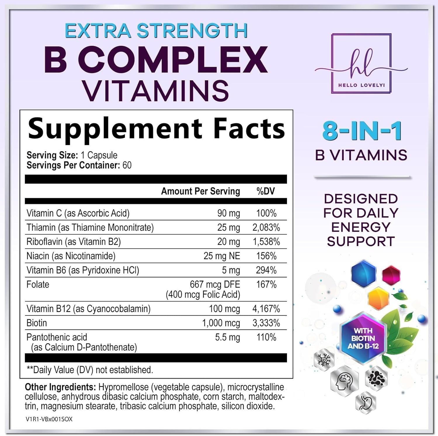 B Complex Vitamin Supplement 1000mcg – 3X Strength with Vitamin C & Folic Acid