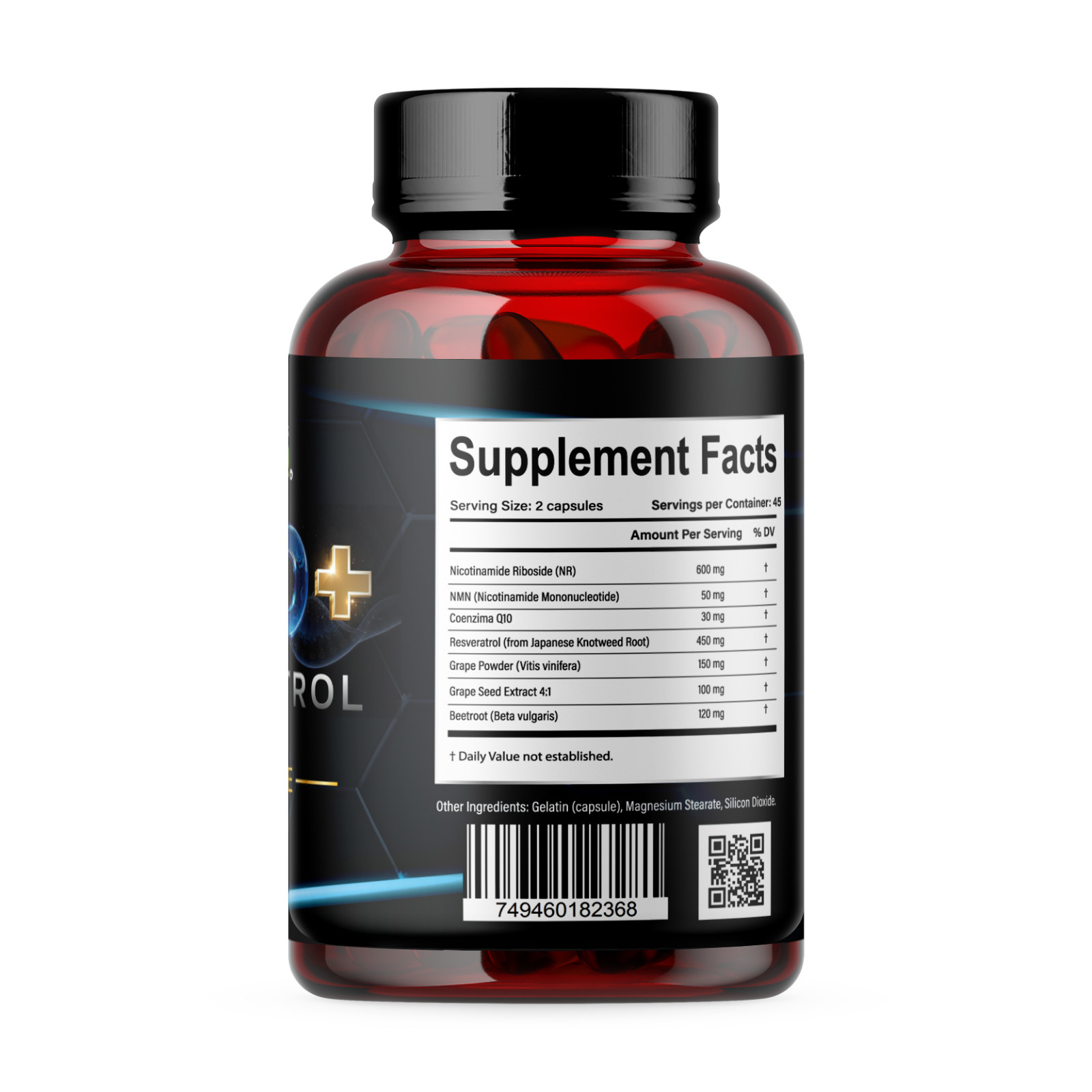 Resveratrol Cq10 NAD 1100mg, 90 Capsules Anti-Aging Antioxidants, Brain Support