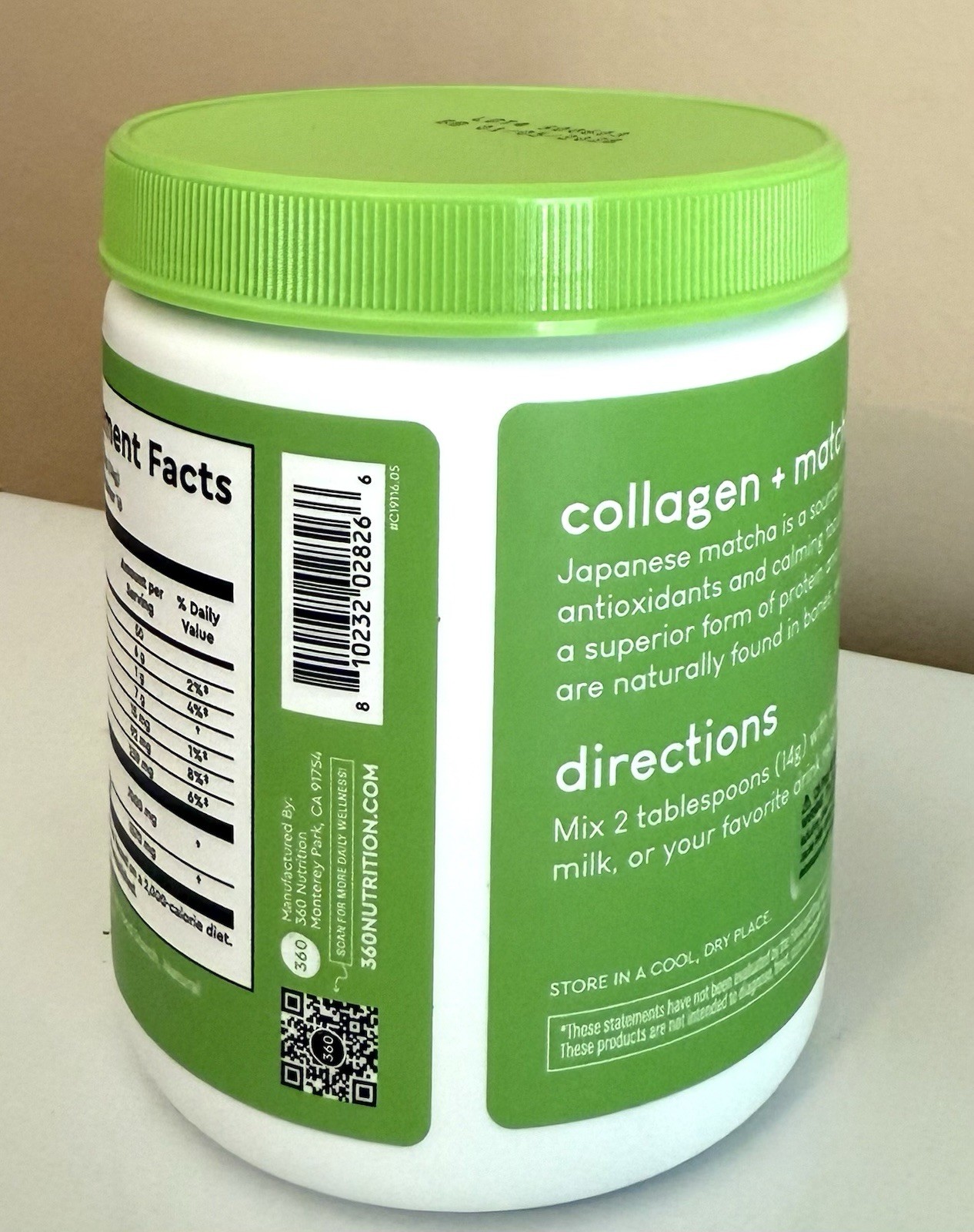 360 NUTRITION COLLAGEN + MATCHA 7000MG COLLAGEN PEPTIDES (SEALED) EXP 01/2028