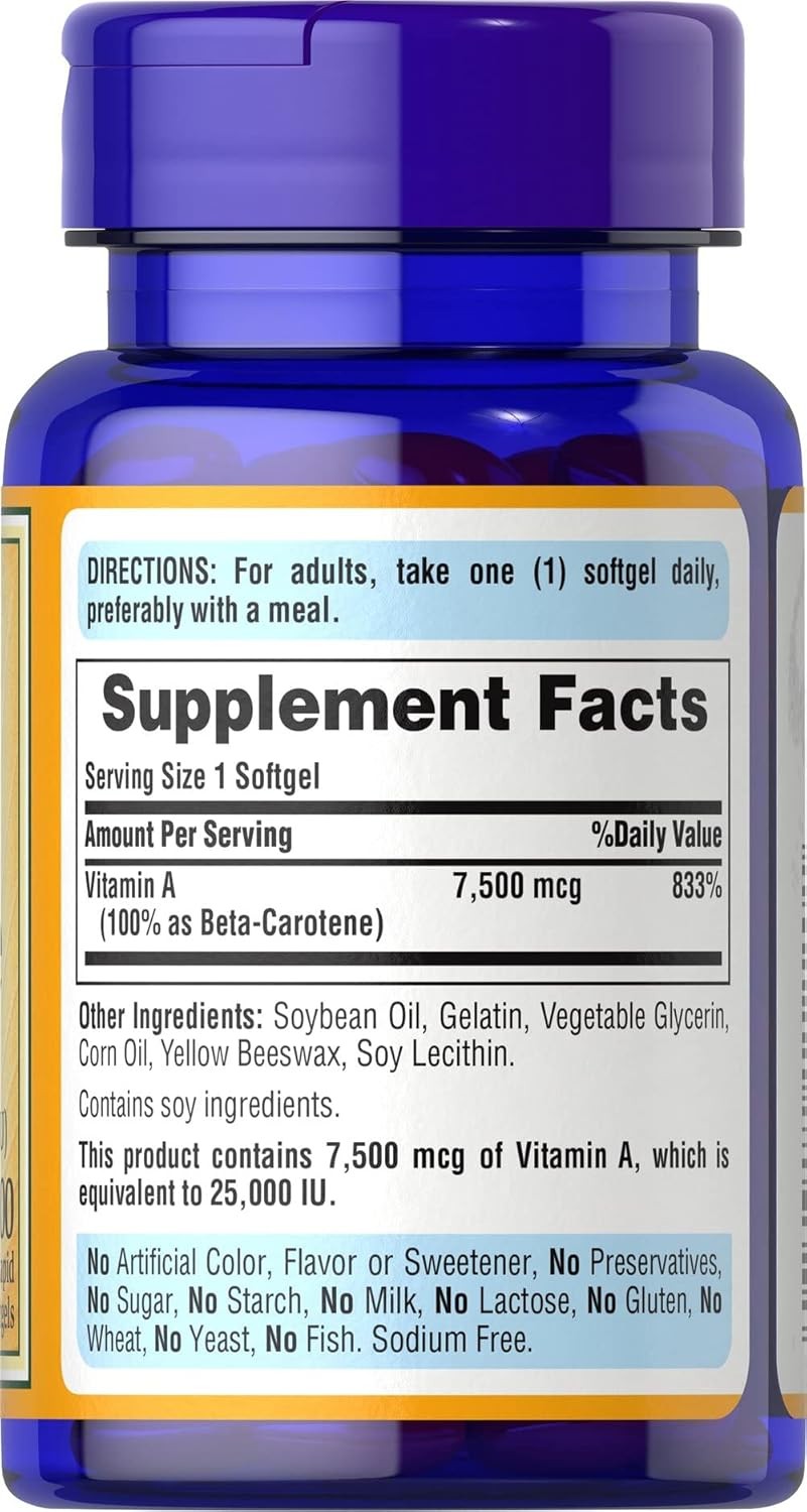 Puritan’s Pride Beta Carotene Provitamin A 7,500mcg 100 Count (Pack of 1)