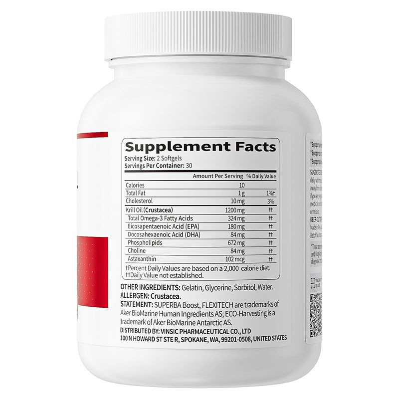 Vinsic Antarctic Krill Oil Omega 3, EPA, DHA, Astaxanthi For Heart, Brain, Joint