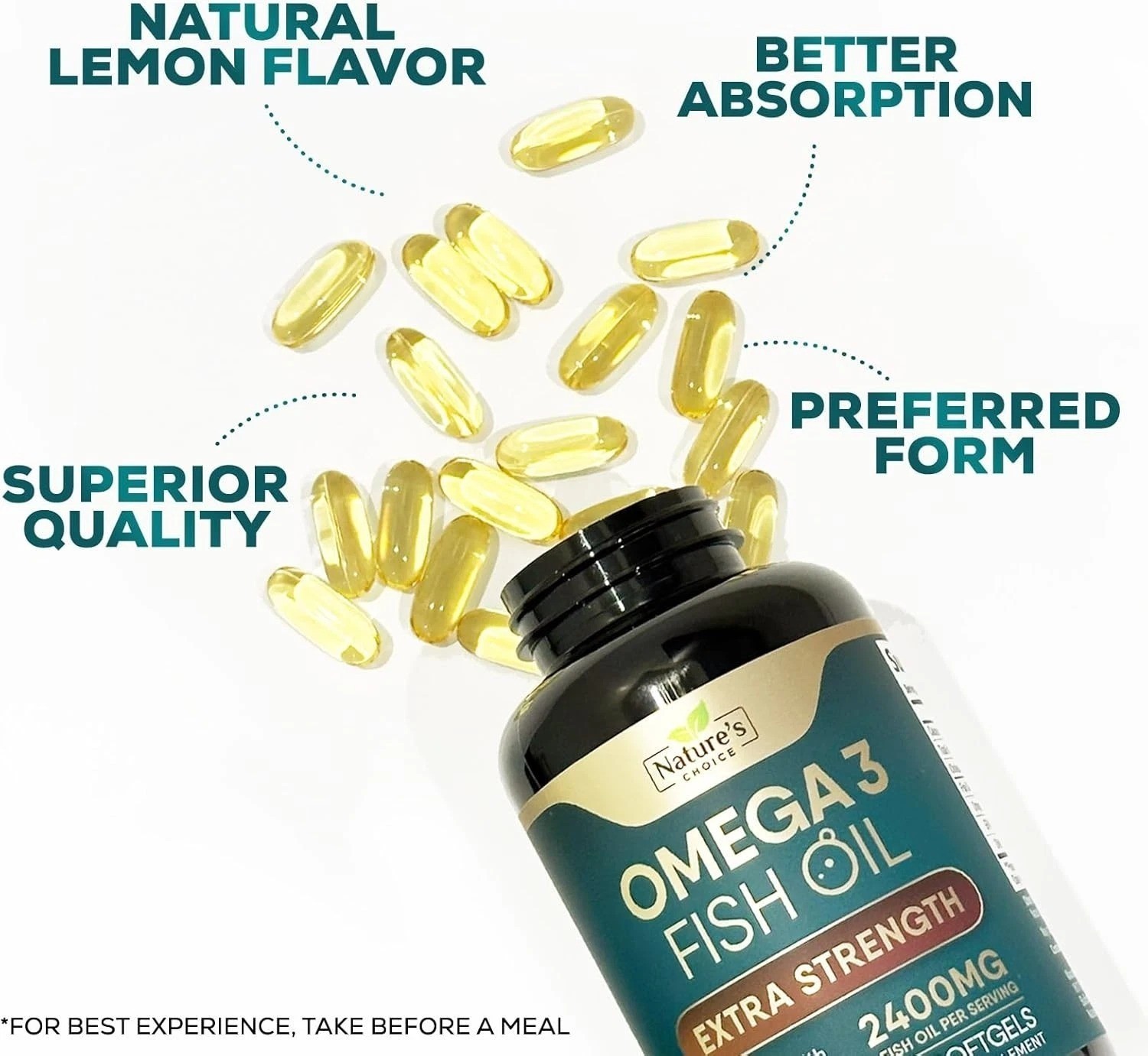 Triple Strength Omega 3 Fish Oil Supplement 2400 mg – EPA & DHA Fish Oil Omega 3