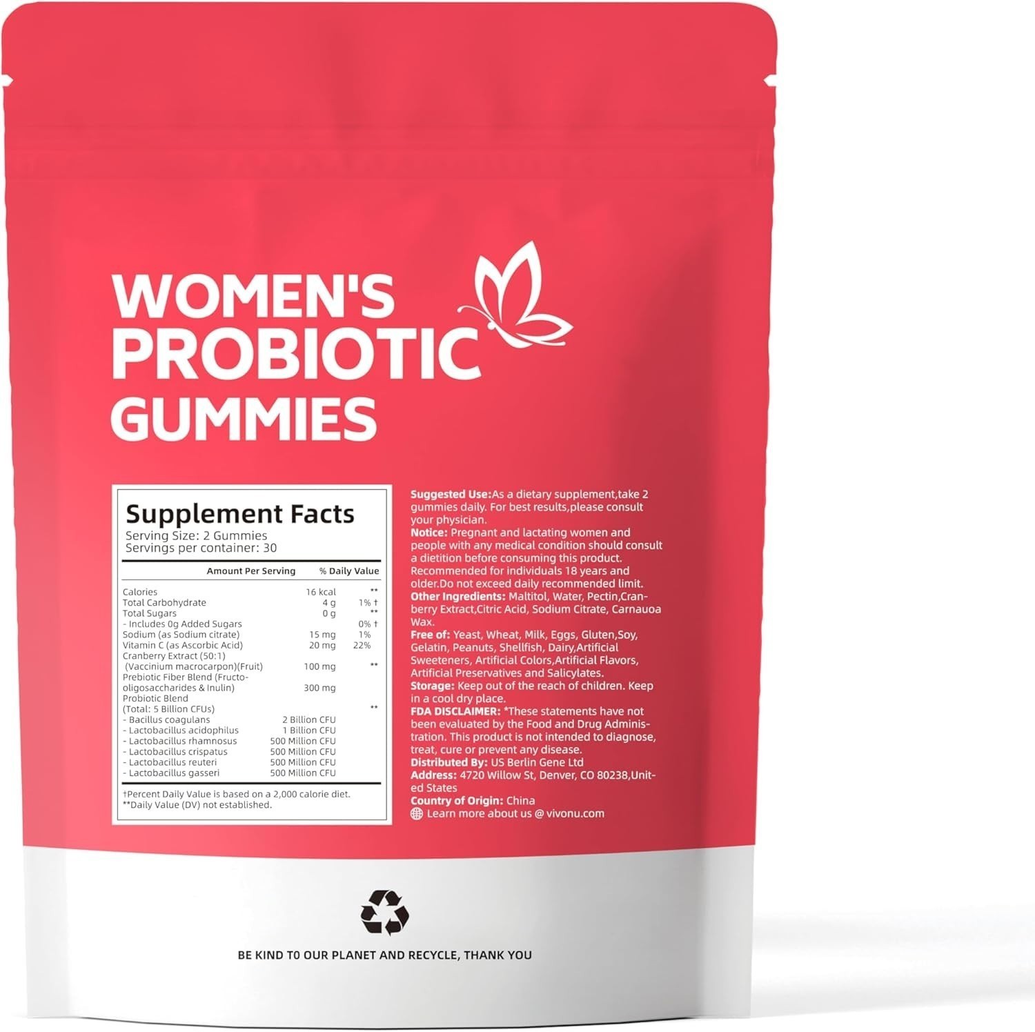Probiotics Balance Feminine Women, pH Gummies 60pcs/1bag++ Vaginal for