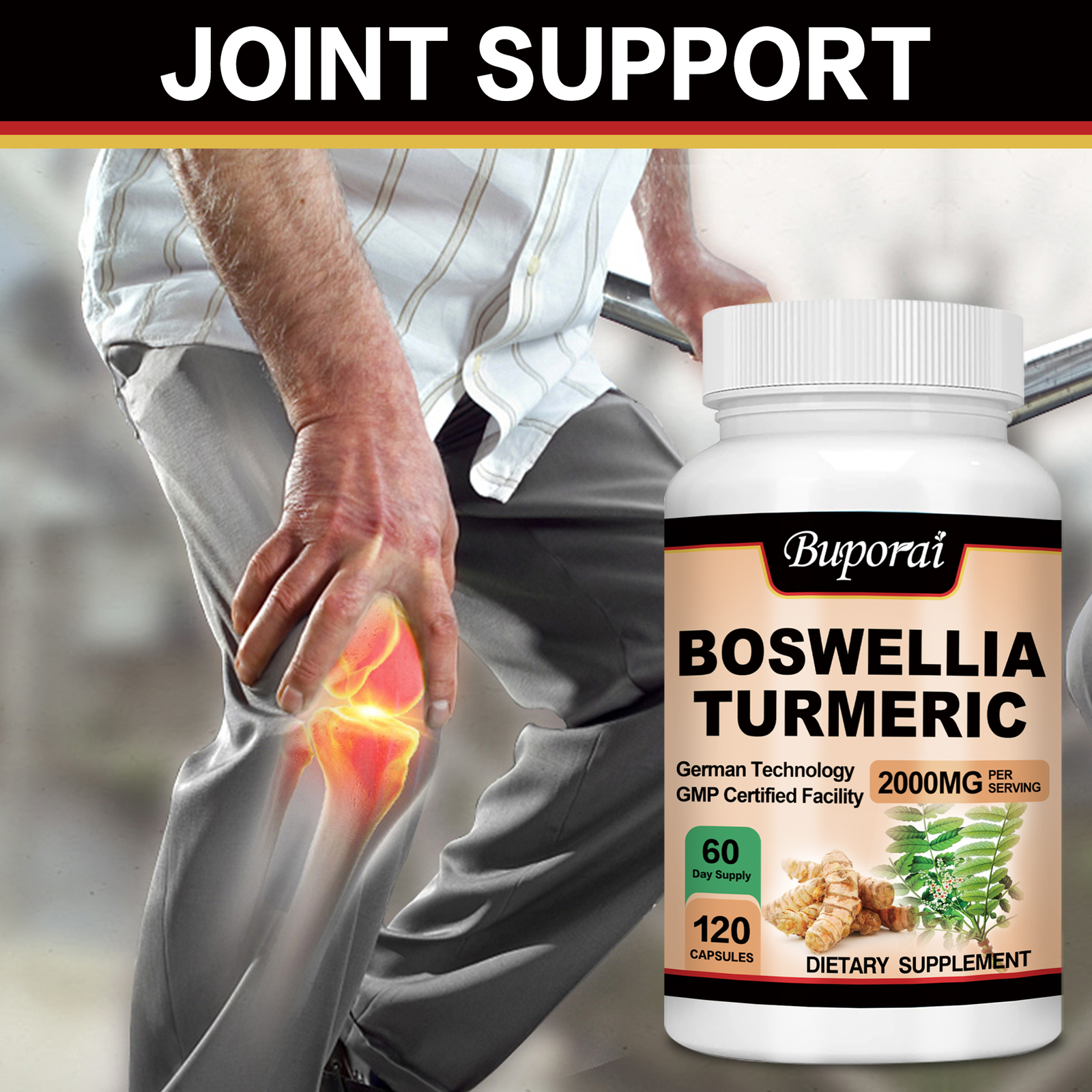 Boswellia Turmeric 2000mg -Pain Relief,Joint Health,Natural Powerful Antioxidant