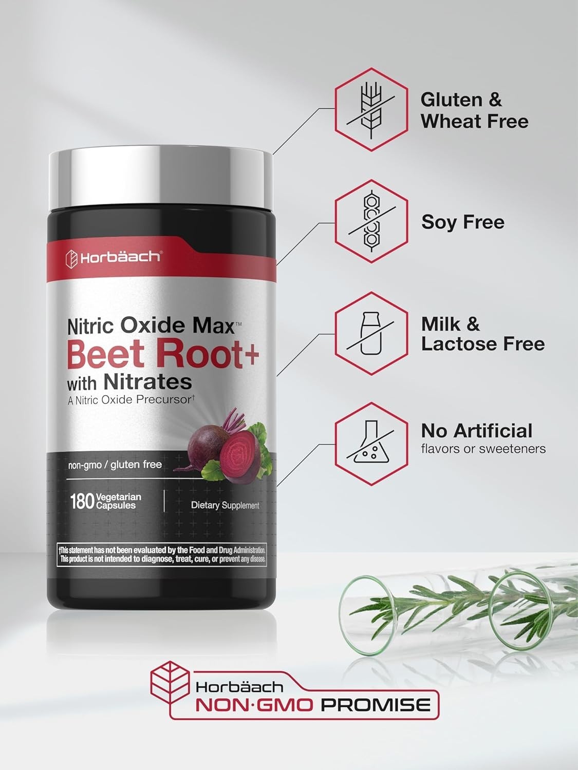 Nitric Oxide Beet Root Capsules | With Nitrates | 180 Count | by Horbaach