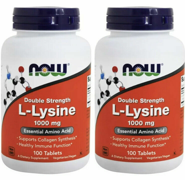 NOW Foods L-Lysine Double Strength 1000 mg 100 Tabs, ( 2 Packs)