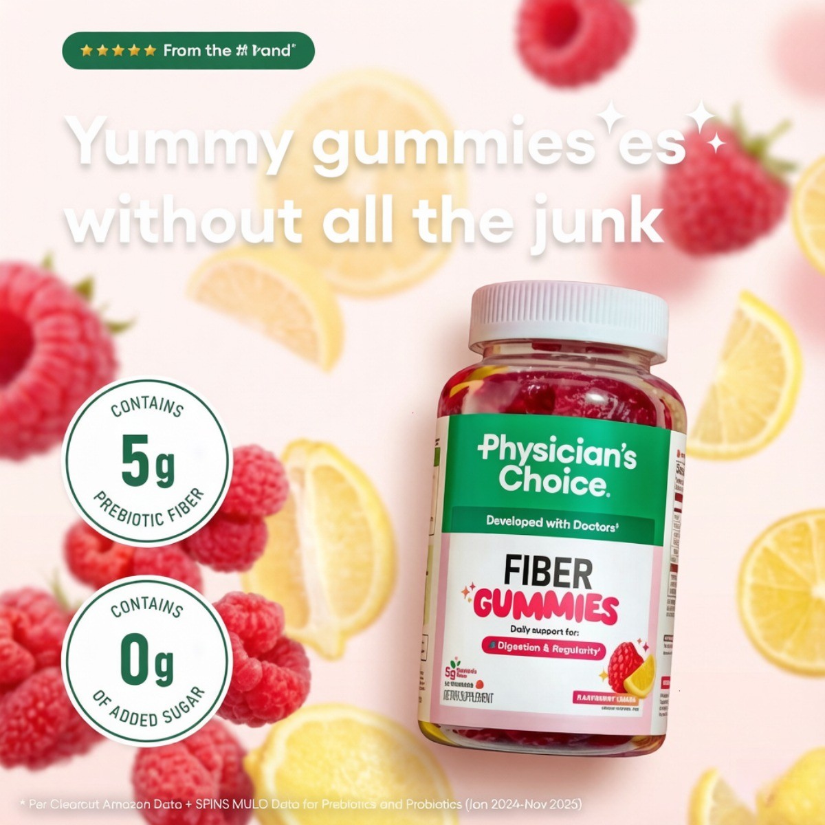 Physician’s Choice Sugar Free Prebiotic Fiber Gummies Gut Regularity Vegan 60ct