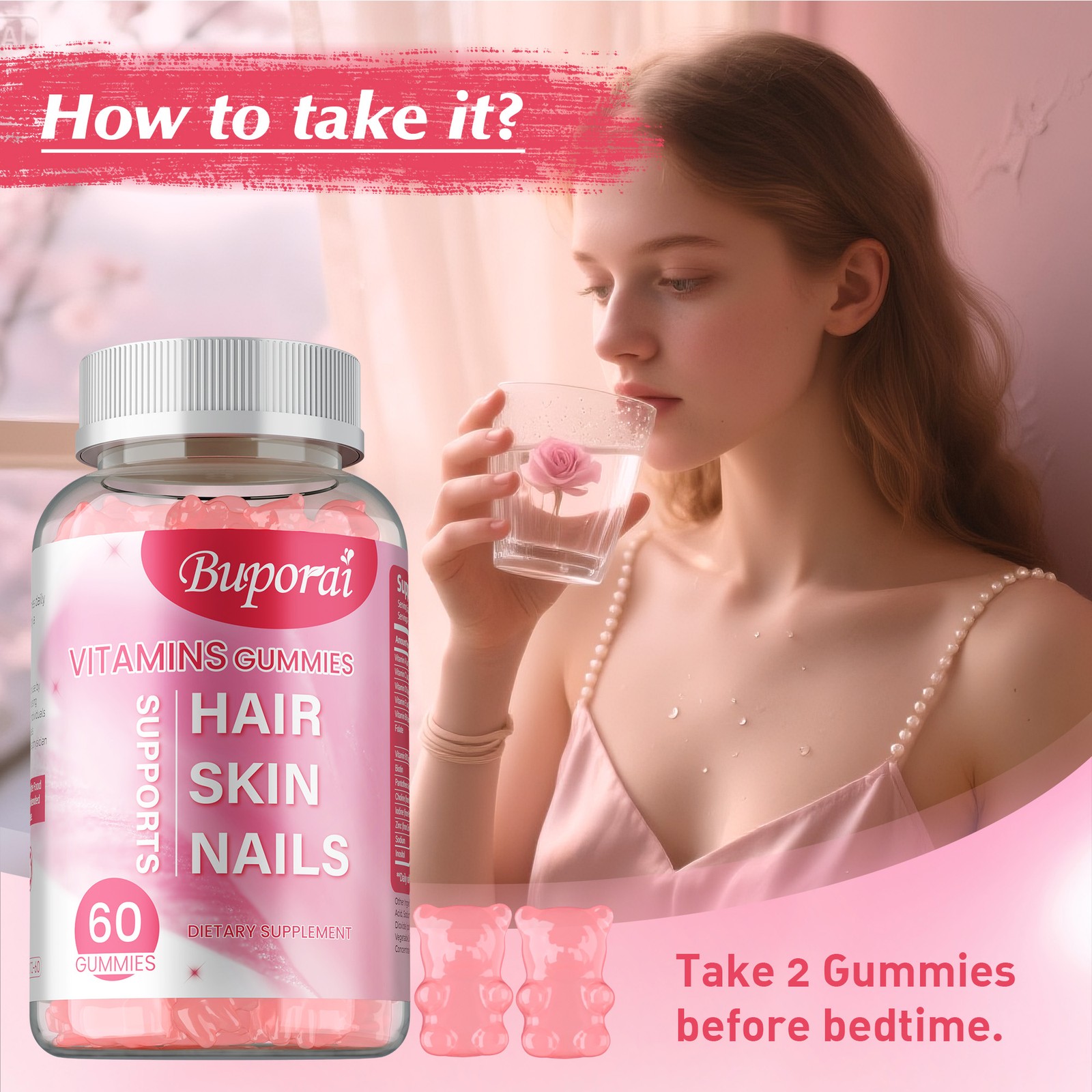 Hair Skin and Nails Gummies – Supports Healthy Hair, Vegetarian Biotin, Vitamins