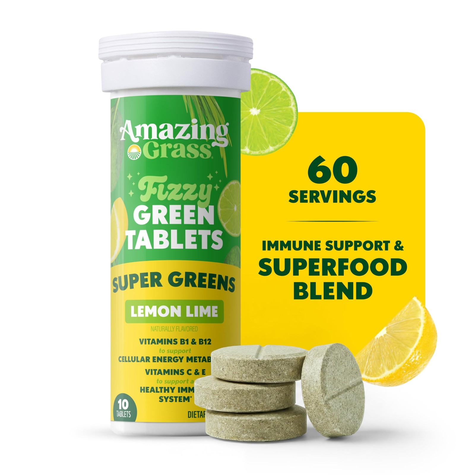 Amazing Grass Fizzy Green Tablets Superfood Lemon Lime: Green Superfood Water…