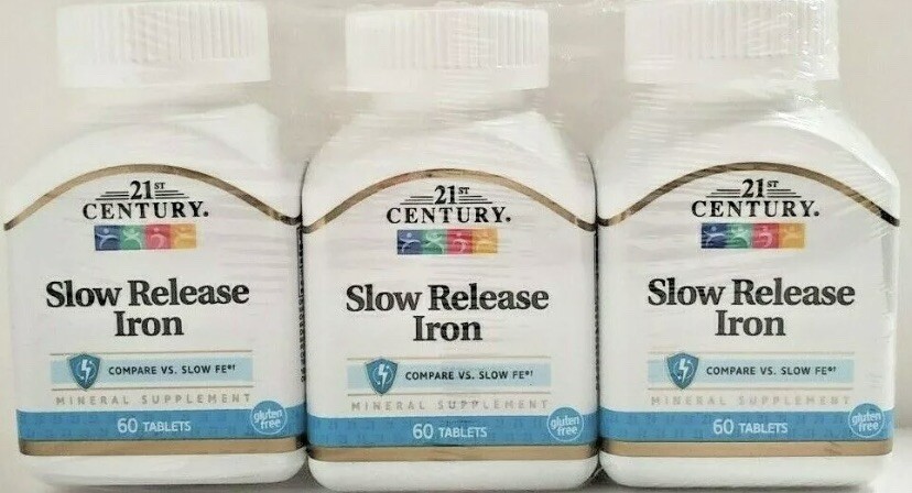 3 PACK – 21st Century Slow Release Iron Tablets, 60 Count Each Exp 05/2026
