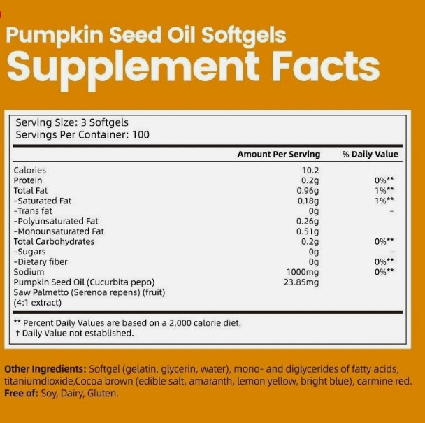 VIVONU Pumpkin Seed Oil 1000mg with Saw Palmetto 300 Softgels