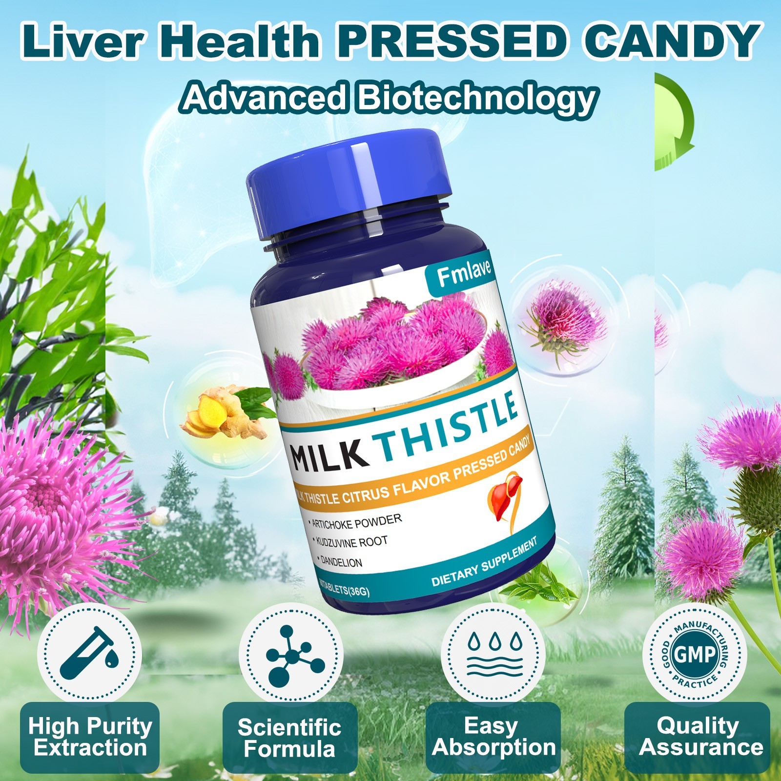Liver Cleanse Detox Milk Thistle Extracts Silymarin, Artichoke, Dandelion 2 pack