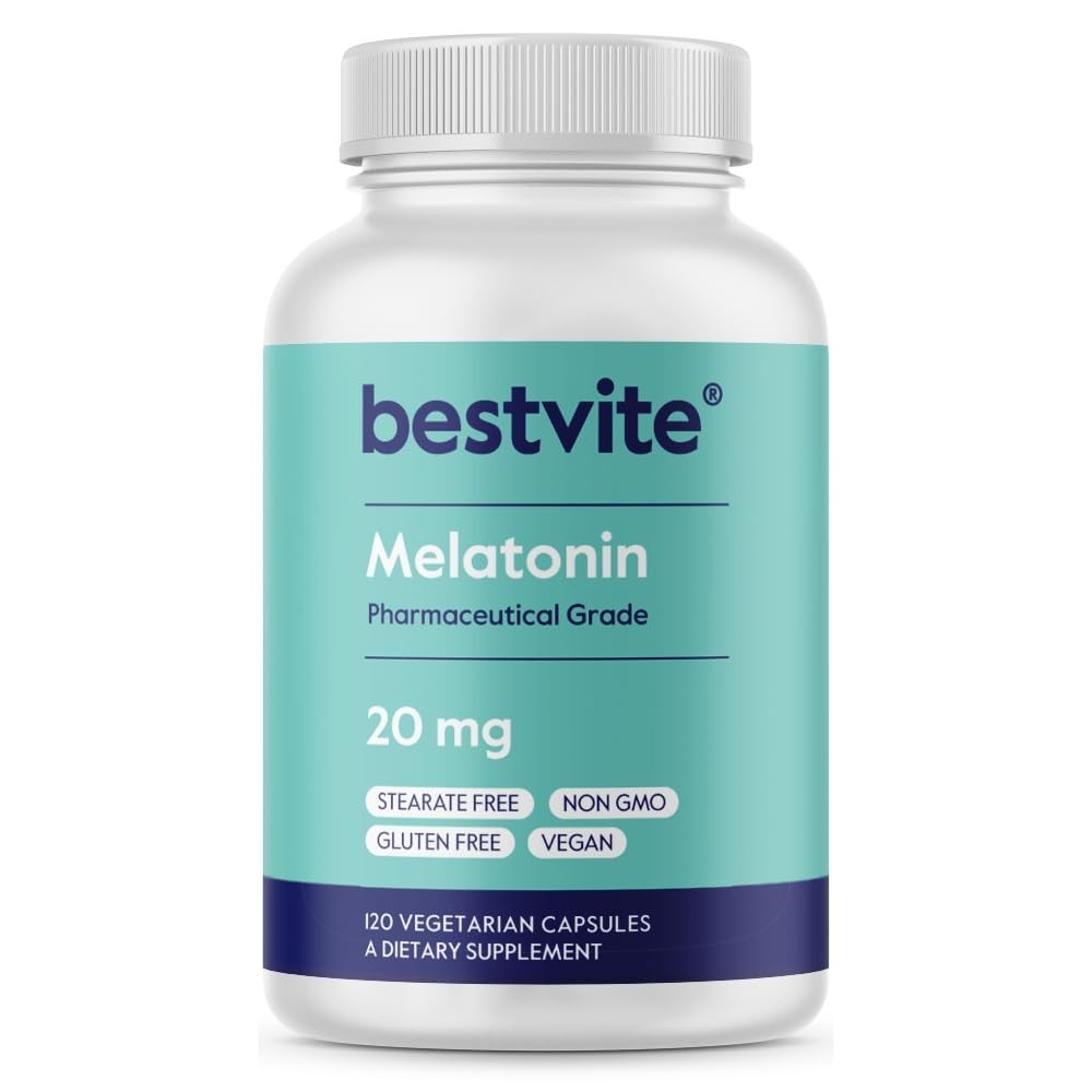 High Dose Melatonin 20mg – 120 Vegan Capsules – Non-GMO, Gluten-Free, Sleep Aid