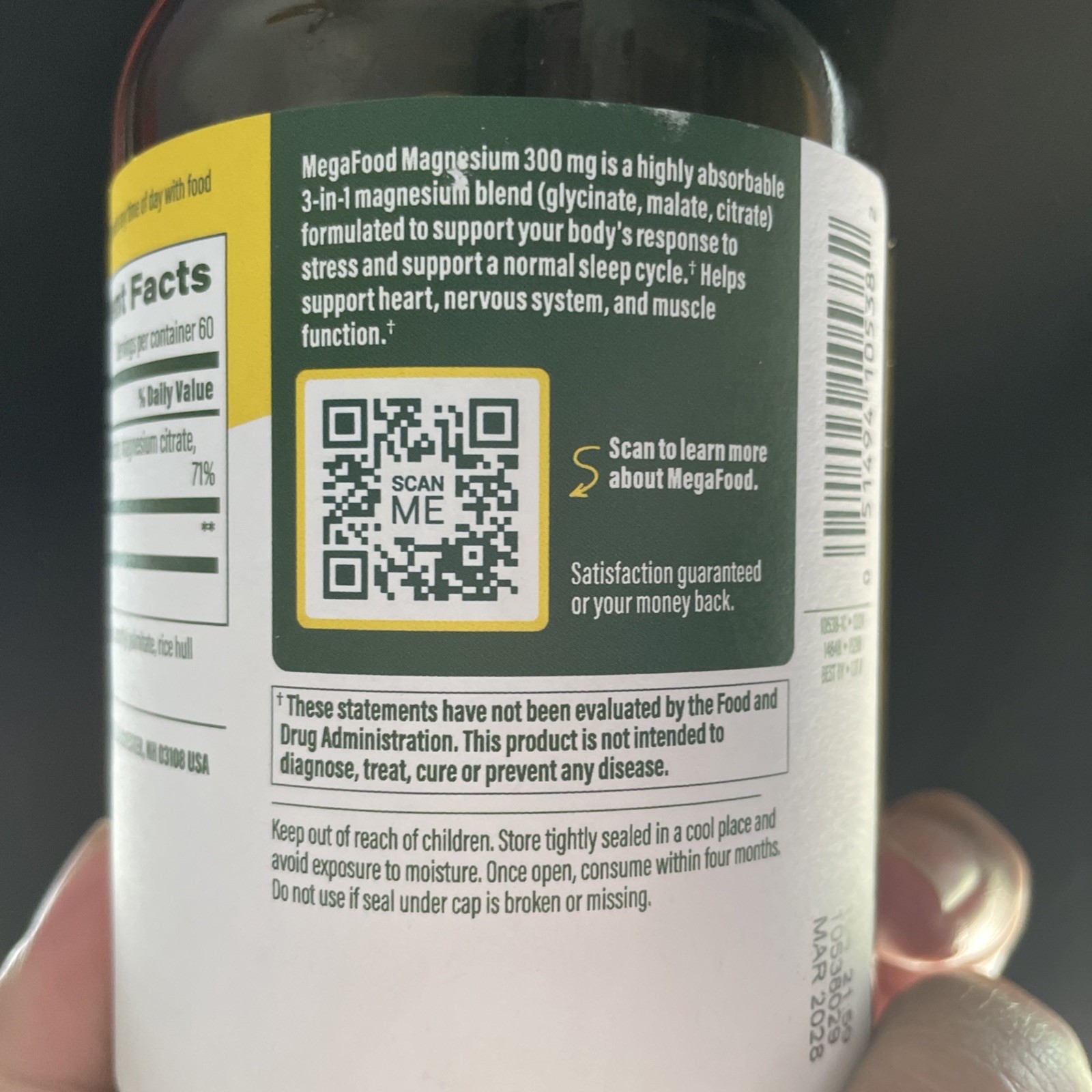 MegaFood Magnesium 300 mg Highly Absorbable Blend Magnesium Glycinate 120 caps