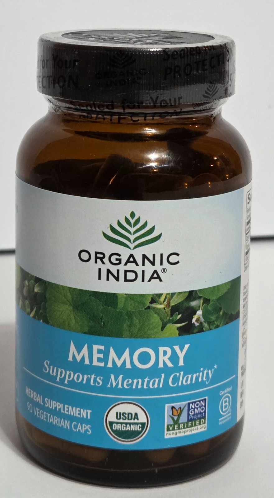 Organic India Memory Mental Clarity 90 Veggie Caps Gluten-Free, Organic, Vegan