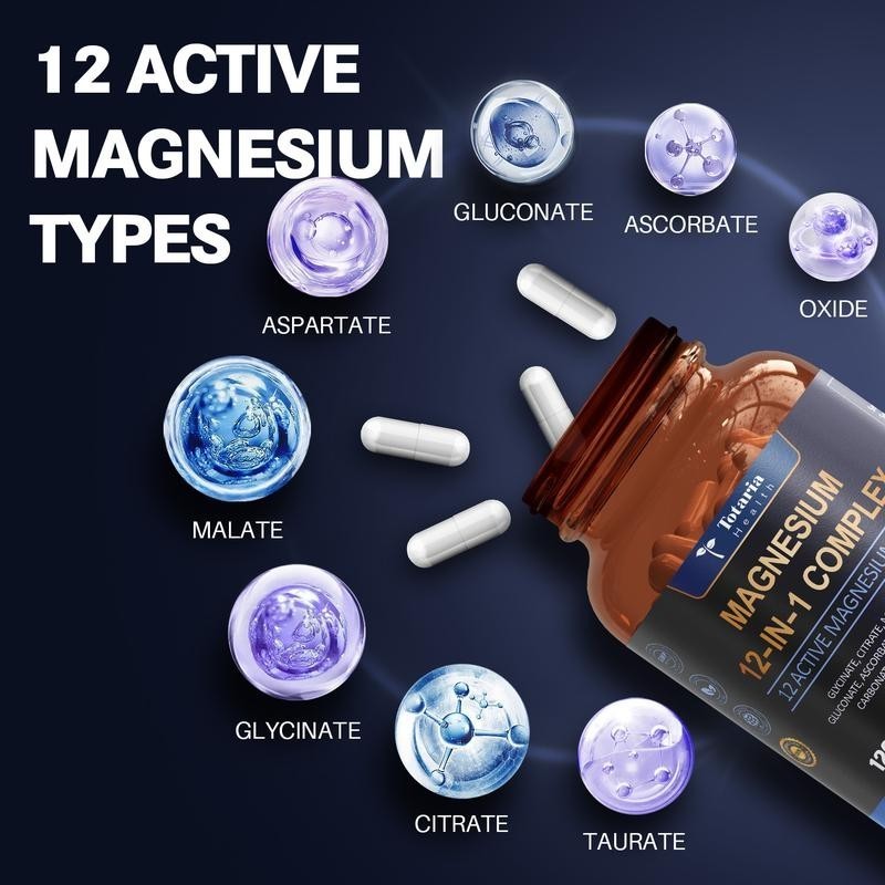 Totaria Health Magnesium 12-in-1 Complex – 700mg | 120 Capsules | Vegan, Non-GMO