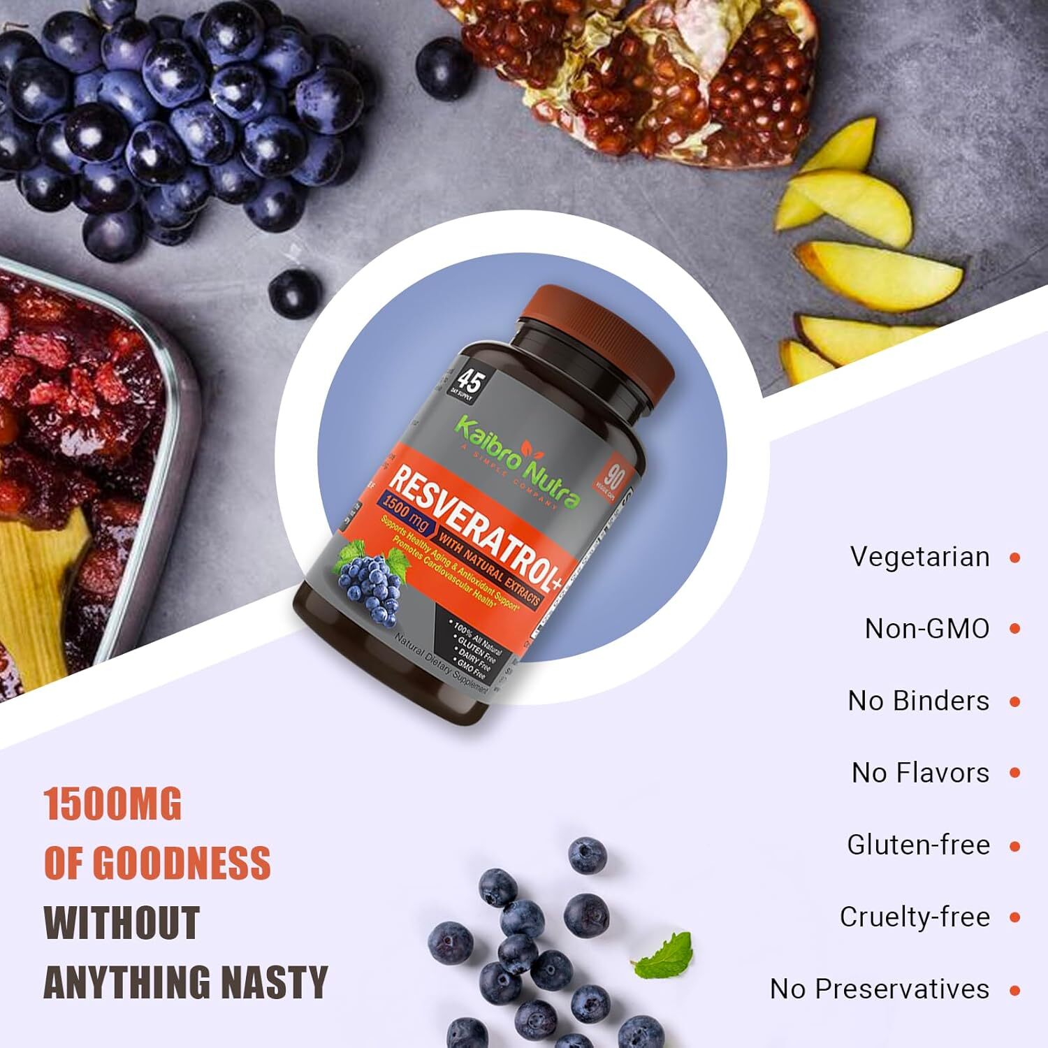 Resveratrol 1500Mg per Serving of Organic Trans-Resveratrol & Potent Antioxidant