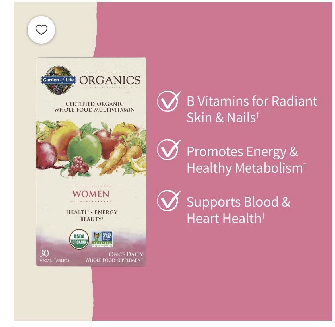Garden of Life Organics Women Multivitamins – 30 Vegan Tabs..