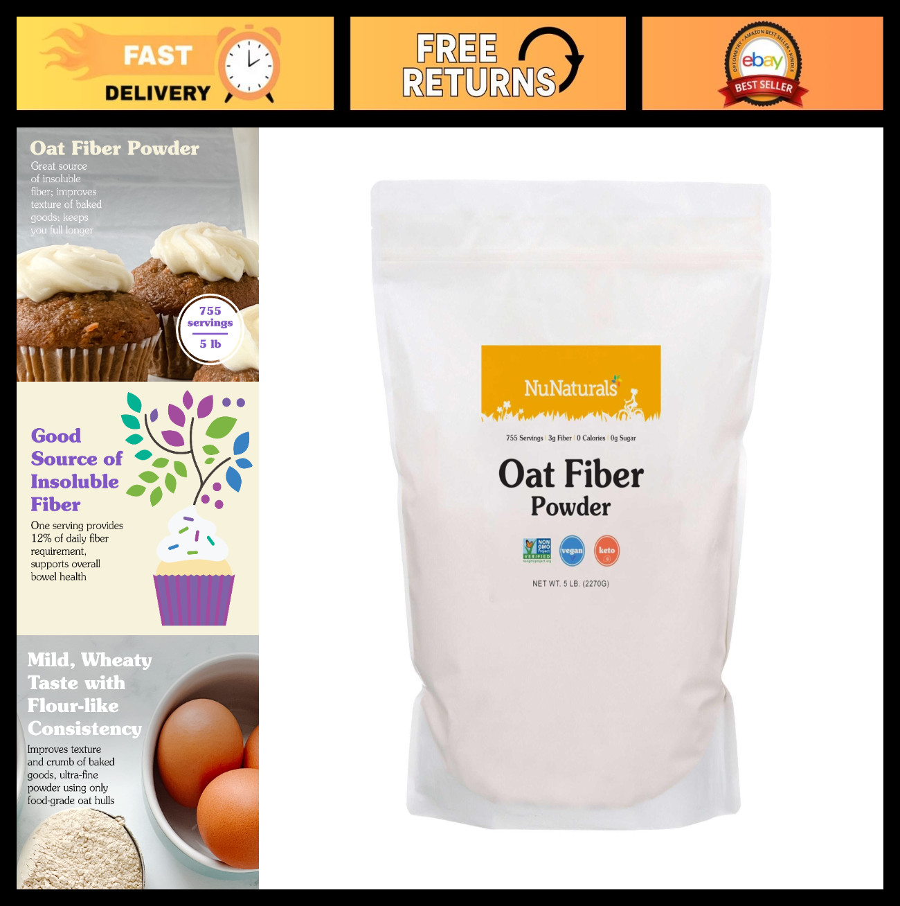 Oat Fiber Powder 5 lbs | All Natural, Non-GMO, Supports Digestive Health & Weigh