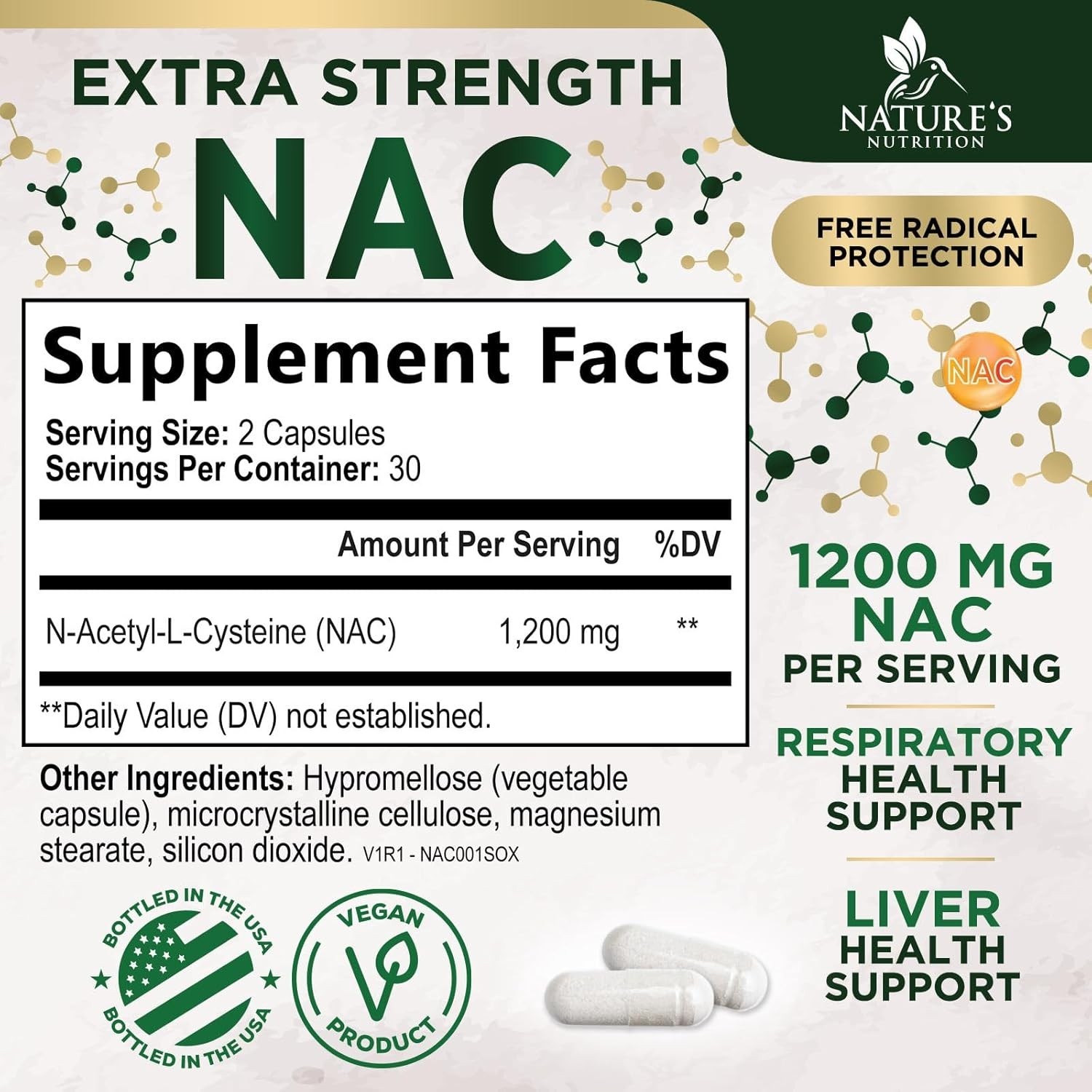 NATURES N-Acetyl-L-Cysteine (NAC) 1200 mg Per Serving – NAC Supplements for Lung