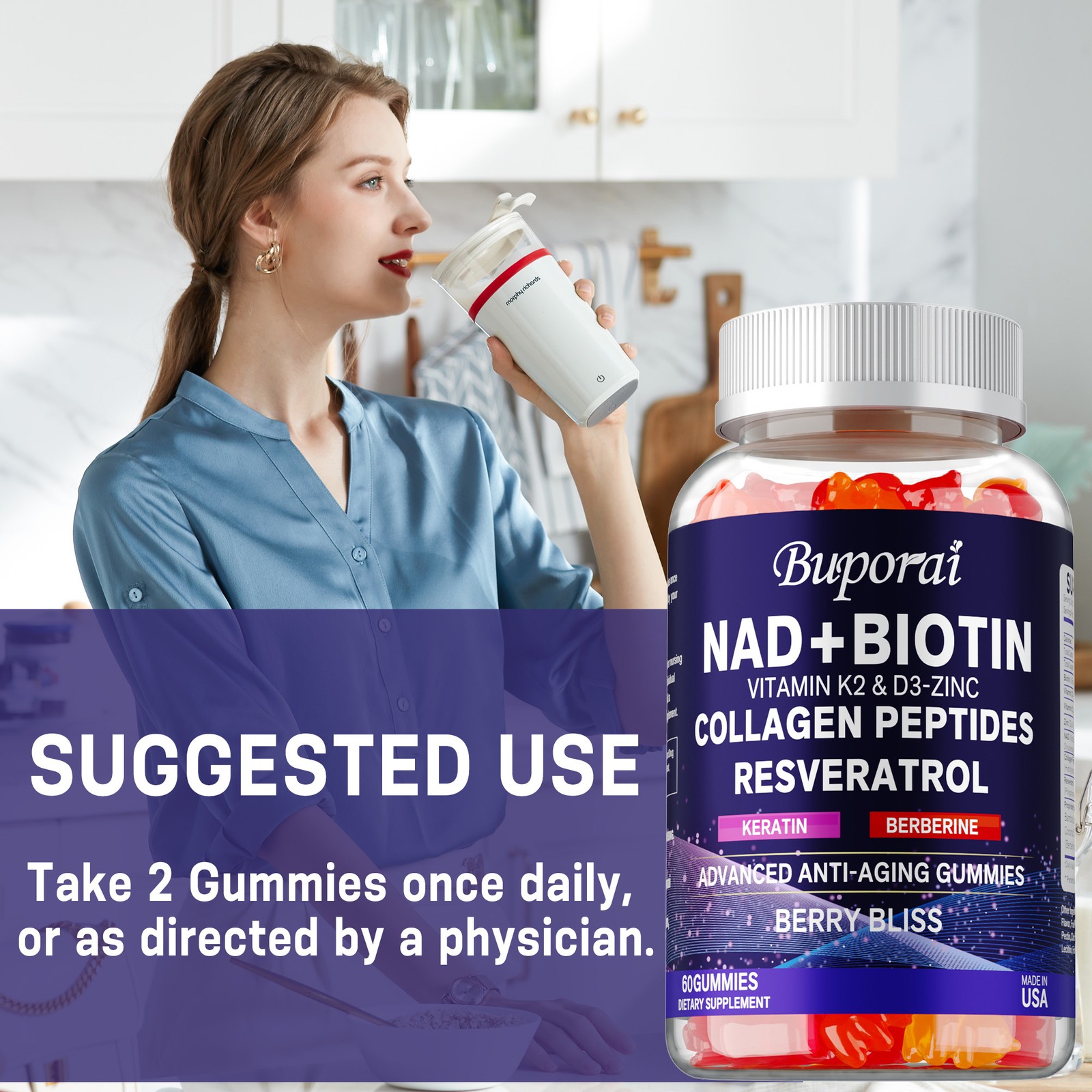NAD+ Biotin – Resveratrol,Collagen – Promotes Healthy Hair, Nail Growth,and Skin