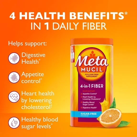 Metamucil 4-in-1 Fiber Sugar-Free Supplement (Orange) 6.1 OZ