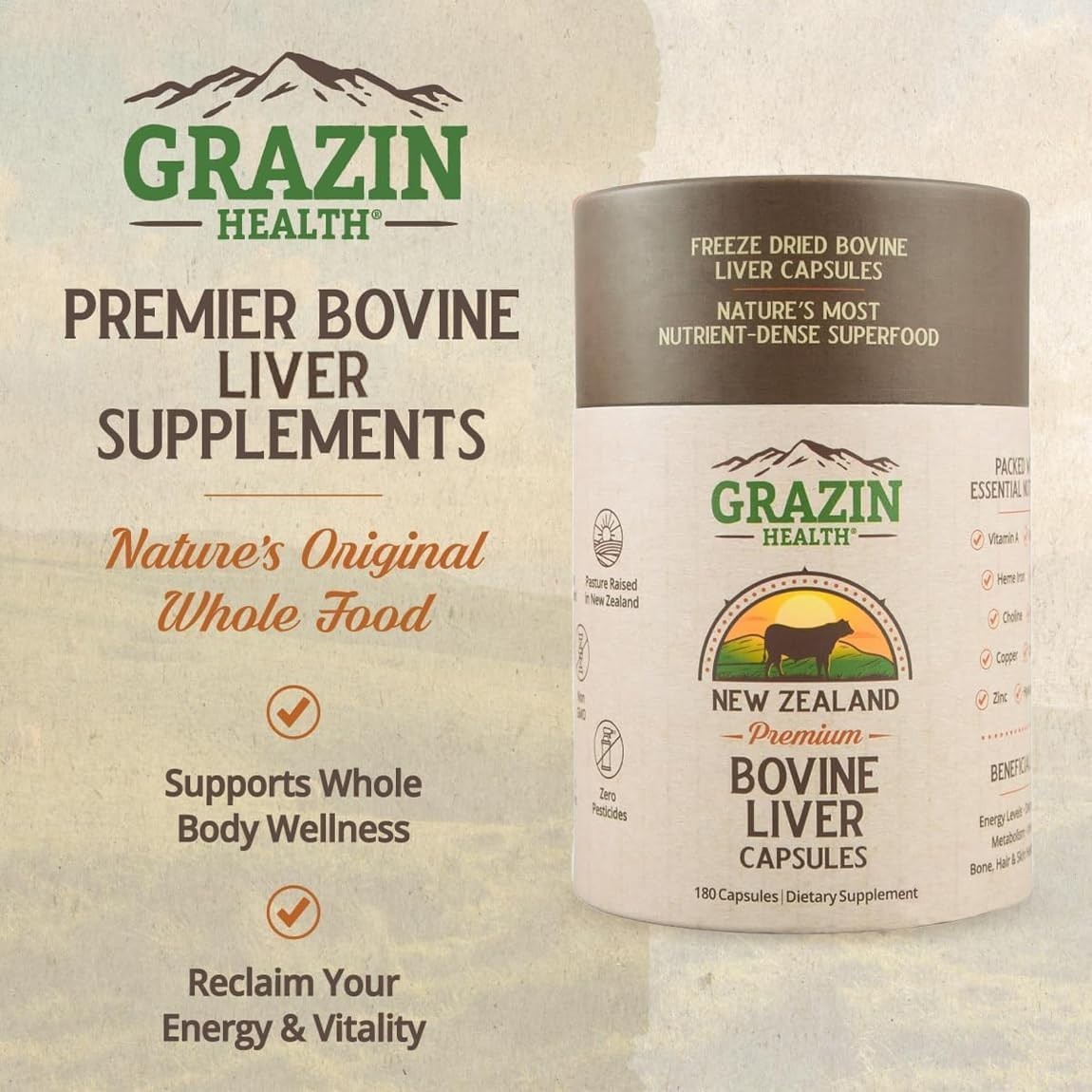 Grass Fed Beef Liver from New Zealand – Freeze Dried 3000mg per Serving